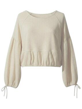 Aerie Endless Summer Cropped Sweatshirt Heather Frost M Neutral Pullover